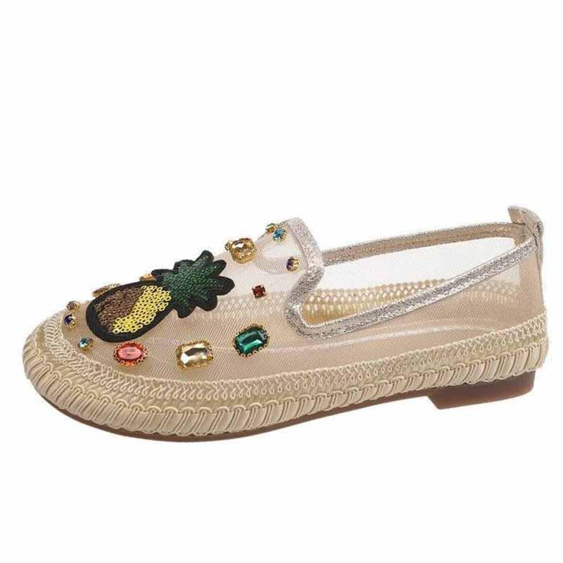 Plus Size 35-40 Summer Women Outdoor Pineapple Flat Bohemian Beach Wear-resistant Non-slip Office Lady Mesh Shoes