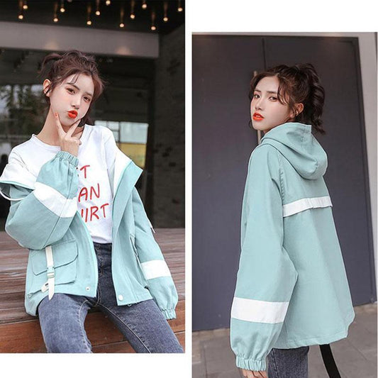 Spring and Autumn Loose All-match Zipper Shirt Hooded Temperament Western Style Tooling Jacket Jacket Women