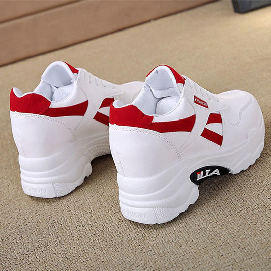 Inner Increase Small White Shoes Women's Autumn Leather Casual Sports Shoes 2021 New Wild Sponge Cake Thick-soled Old Shoes