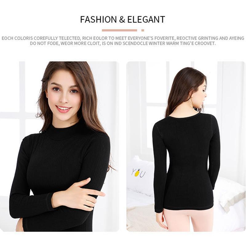 Women Winter Autumn Clothes Thermal Underwear Plus Velvet High-neck Tops Female Tight Thicken Windproof Soft Lining Long Sleeve High Elasticity Slim