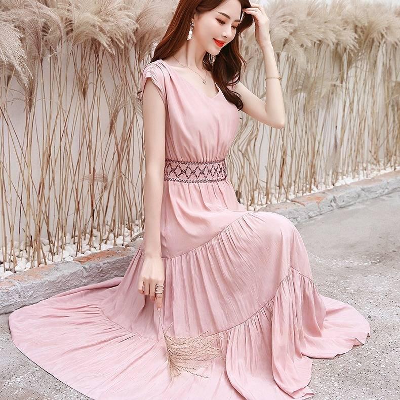 Womens Boho Solid Dress O-Neck Ladies Dresses Women Dress Sundress Maxi Dress Vestidos Verano