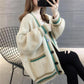 Autumn and Winter Knitted Casual Jacket Fashion Simple Cardigan Sweater Loose Green Striped Female Top