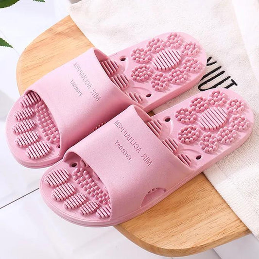 Women's Massage Slippers Summer Indoor Bathroom Slippers Solid Color Soft Sole Large Size Flat Slippers