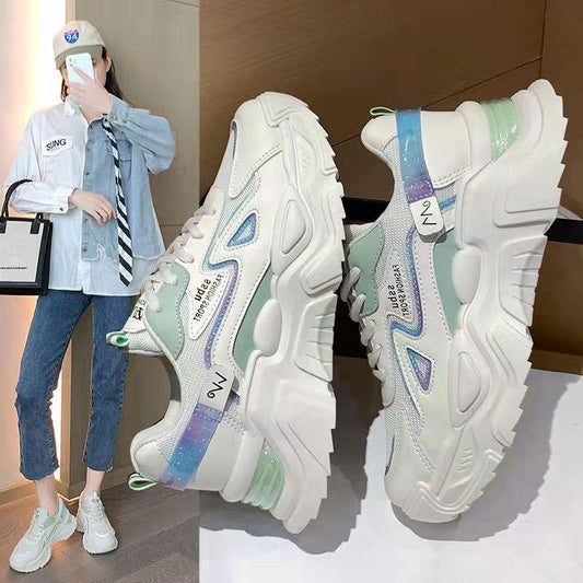 Women's Thick-soled Daddy Shoes Spring and Autumn Show Feet Small Mesh Shoes Students Korean Version All-match Breathable Sports Shoes Casual Shoes