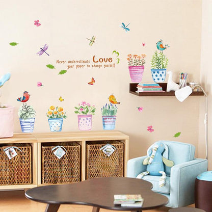 Creative decorative PVC film removable hand-painted potted plants wallpaper flower sticker poster