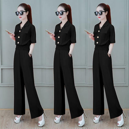 Two-piece Wide-leg Pants High-waisted Chiffon Suit Shirt High-waisted Wide-leg Pants Large Size Loose and Thin Chiffon Fabric Light and Breathable