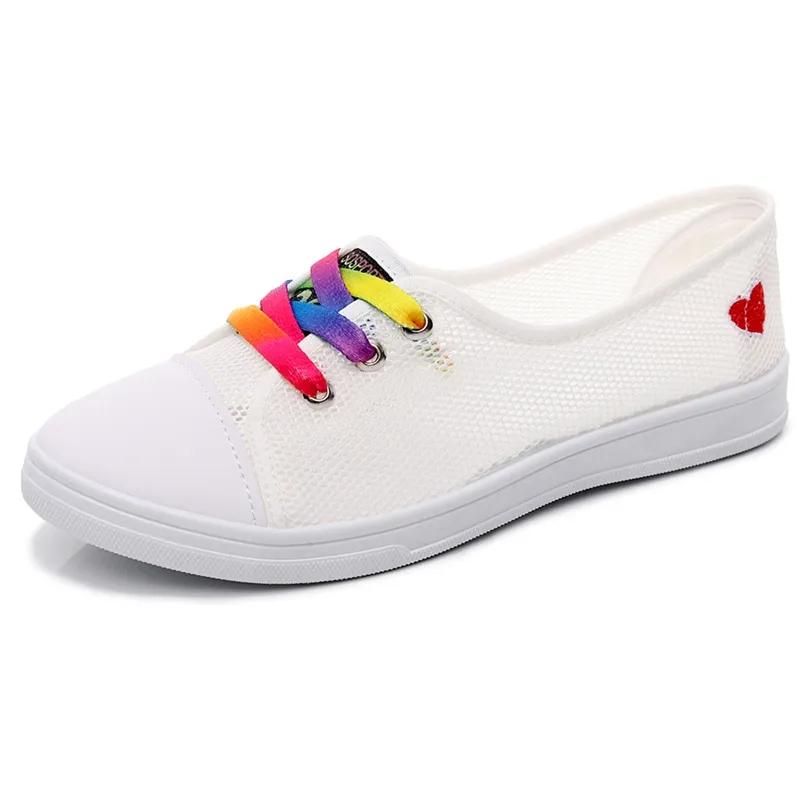 Women's Summer Hollow Mesh Shoes Female All-match Flat Canvas Shoes Shallow Mouth Slip-on Shoes