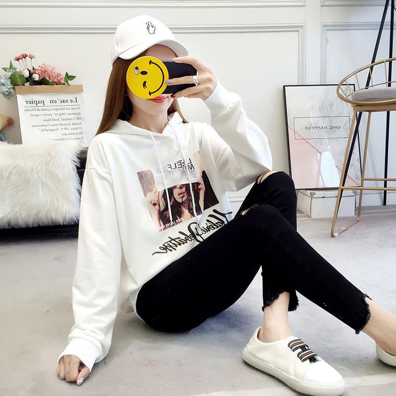 Hooded tops spring and autumn sweater cotton women's sweatshirt wild large size long sleeve warm