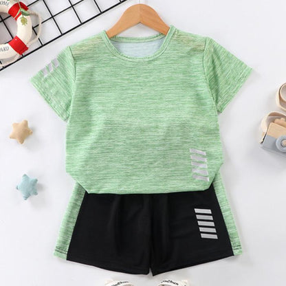 Children's Short Sleeve Suit Running Sportswear Casual Quick Drying Clothes Boy and Girl Summer T-shirt Shorts Two Piece Set