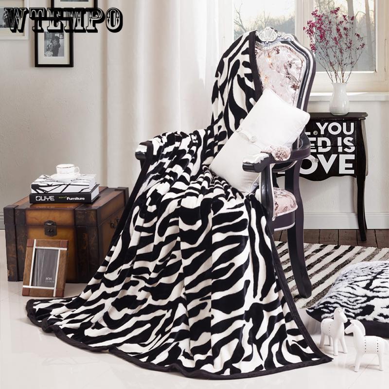 Double Zebra Pattern Ice Mink Fleece Blanket Thick Flannel Blanket Coral Fleece Sheets