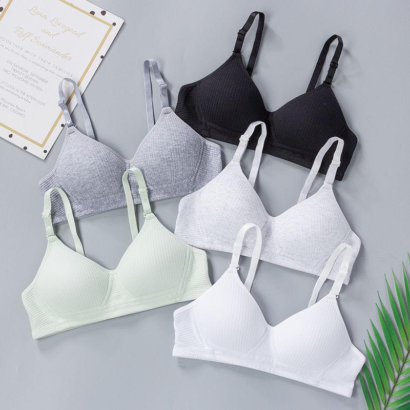 Underwear No Steel Ring Pure Cotton Thin Section Small Chest Gather Bra Developmental Girl's Bra Fabric Lightweight Soft and Breathable