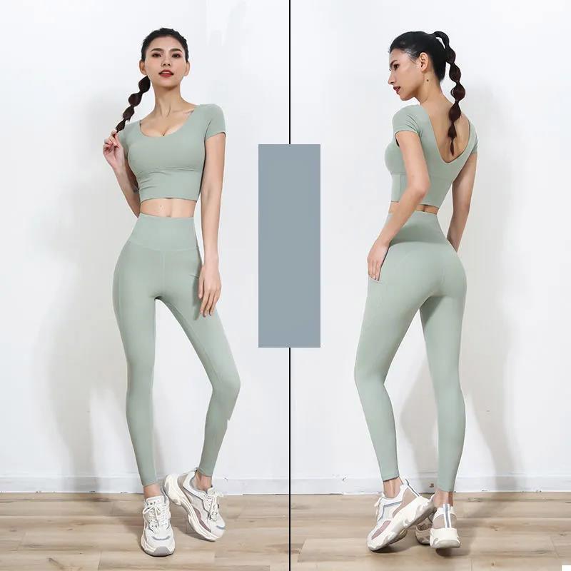 Seamless Women Yoga Set Workout Sportswear Gym Clothing Fitness Long Sleeve Crop Top High Waist Leggings Sports Suits