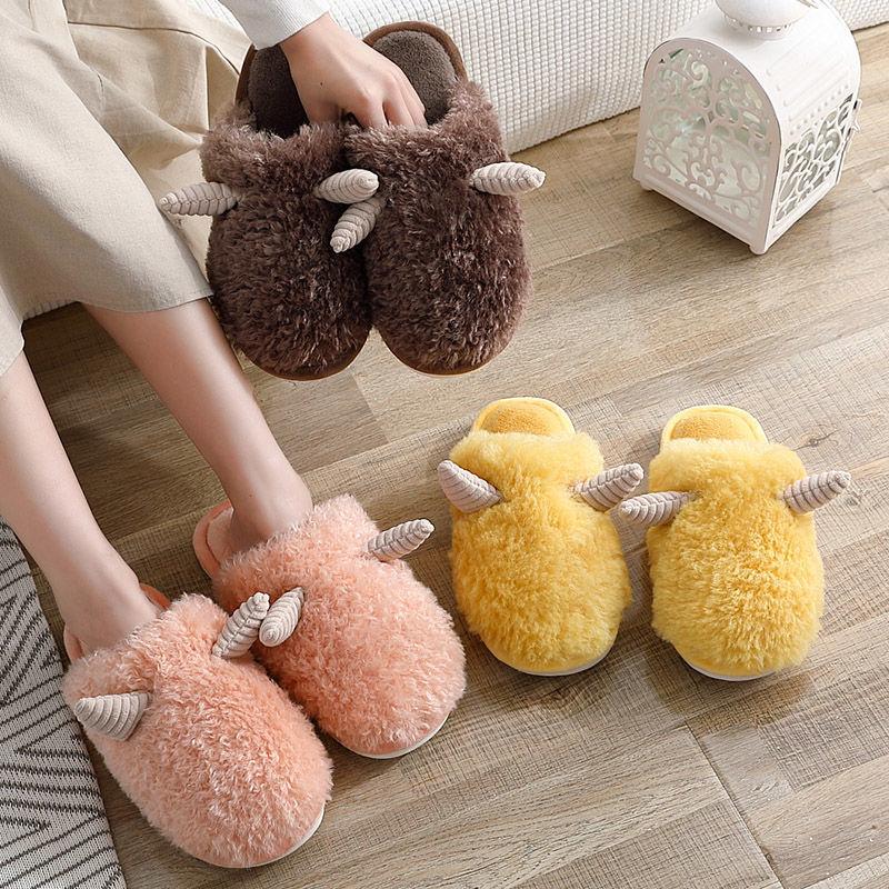 Autumn and Winter Pure Cotton Slippers Claw Design Shoes Indoor Non-slip Soft-soled Shoes Warm Simple Plush Cotton Shoes