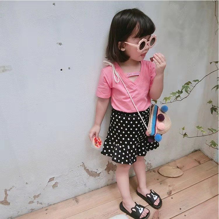 Autumn Spring Summer Casual Girls' Skirts Korean Retro Style Polka Dot Stretch Short Skirt Pleated Skirts Playful Style Sweet Style