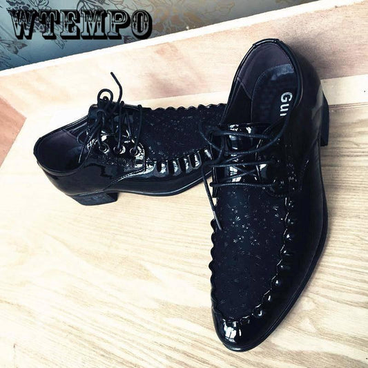 Men's bright leather surface breathable British wind with pointed casual black business shoes