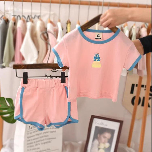 95% Baby Suit Short-sleeved Summer Girl Clothes Thin Section Korean Sports Baby Two-piece Suit