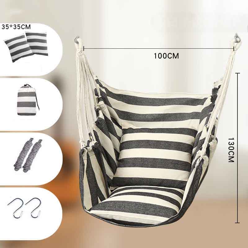 Striped Canvas Hammock Sling Swing Indoor and Outdoor Thickened Canvas Cradle Chair Including Pillow