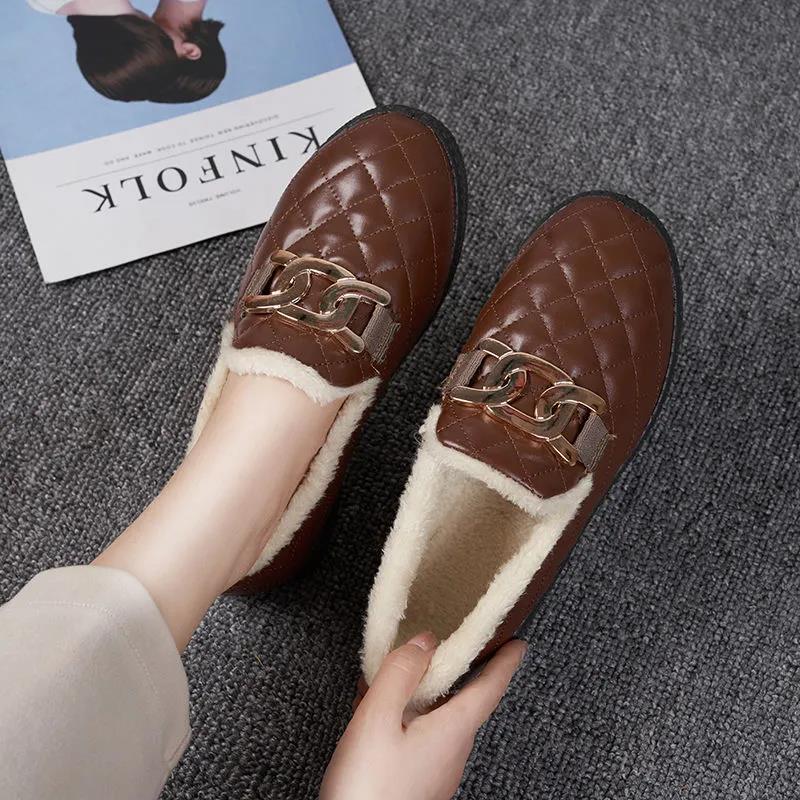 Winter Warm PU Waterproof Women's Cotton Shoes Plus Velvet Thick Snow Cotton Flat Non-slip Work Shoes