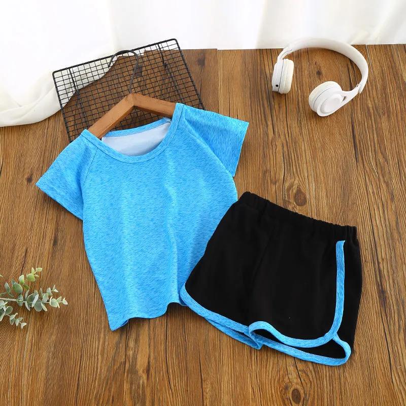 Children's Quick-drying Suit Two-piece Suit Boys and Girls Baby Summer Casual Sportswear Shorts Short-sleeved T-shirt Ice Silk