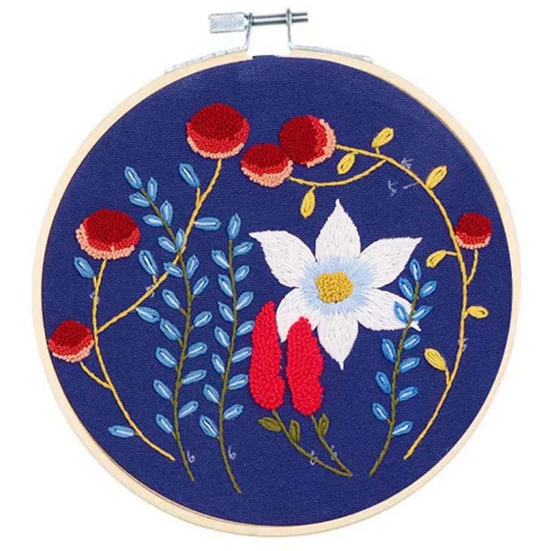 Floral Hand Cross Stitch Embroidery Cloth Starter Kits Needlepoint Color Threads Bamboo Hoop DIY