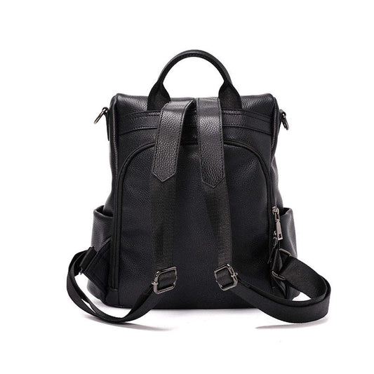 Leather Backpack Women Black Zipper Waterproof Student Computer Bag Outdoor Sports Travel Bags