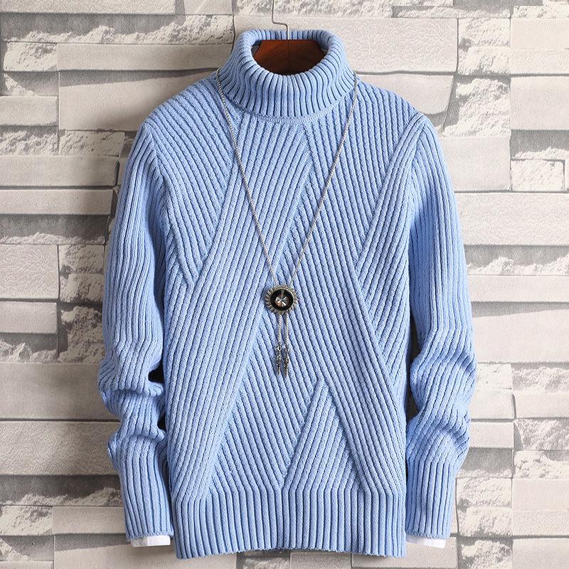 WTEMPO Men Knitted Pullover Solid Color Lapel Sweater Warm Sweater Soft Casual Pullover