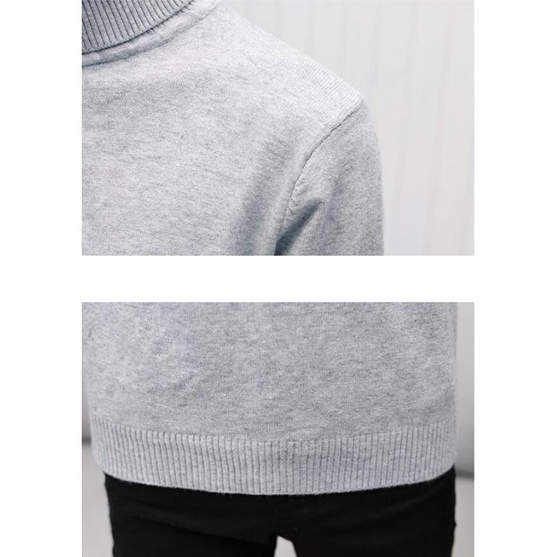 Men's Turtleneck Sweater Solid Knitted Mens Sweaters Casual Slim Pullover Male Double Collar Top