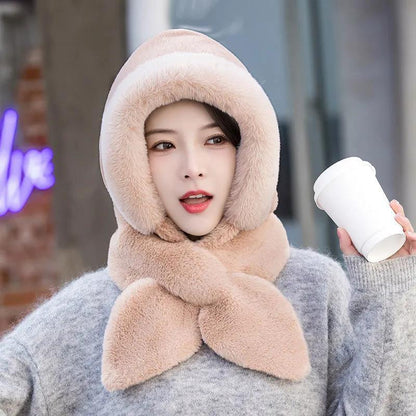 Hat Scarf Two Piece Set Women's Winter Thickened Baotou Ear Protection Cycling Hat Plush Integrated Thermal Hat