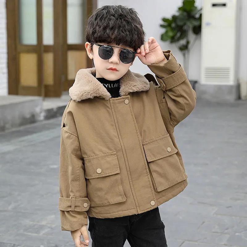 Boys' Jackets In Autumn and Winter Small Medium-sized Children Schools Overcome The Trend of Plush and Thickening Children's Large Fur Collar Jackets