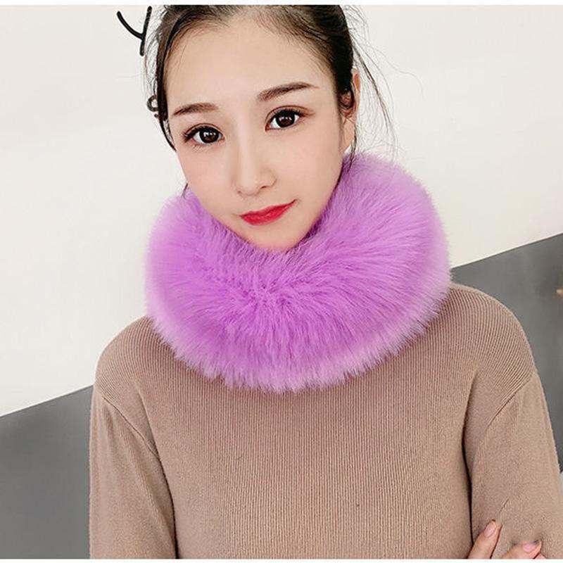 Female Korean Style Imitation Fox Fur Bib Fur Collar Scarf Thick Warm Faux Fur Bib Autumn and Winter Solid Fluffy Plush Neck Collar Round Wrap Shawl