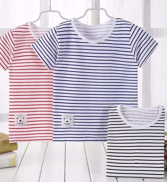 Children's Cotton Short-sleeved T-shirt Baby Boys and Girls Half-sleeved 0-6 Years Old Striped