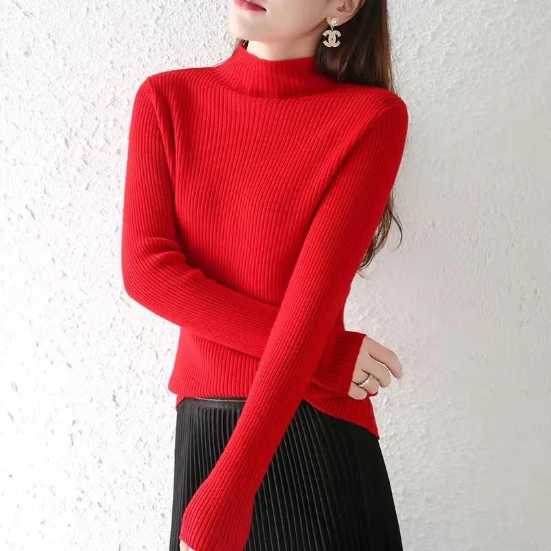 Winter Sweater Women Turtleneck Pullover Sweaters Solid Long Sleeve Slim Basic Tops Lady Knitted Jumper