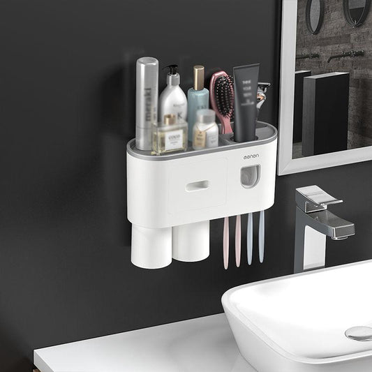 Toothbrush Rack Toothbrushing Cup Mouthwash Cupwall-mounted Bathroom Punch-free Wall Hanging Toothpaste Toothbrush and Tooth Cylinder Set