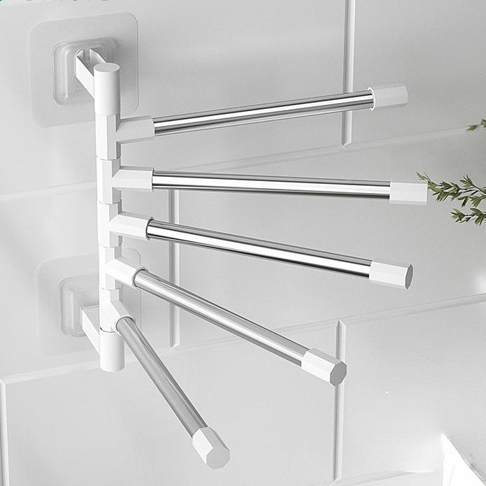 Bathroom Rotation Towel Storage Rack Punch-Free Stainless Steel Organizer Shelf Hanging Wall Shelves Suction Cup Toilet Holder