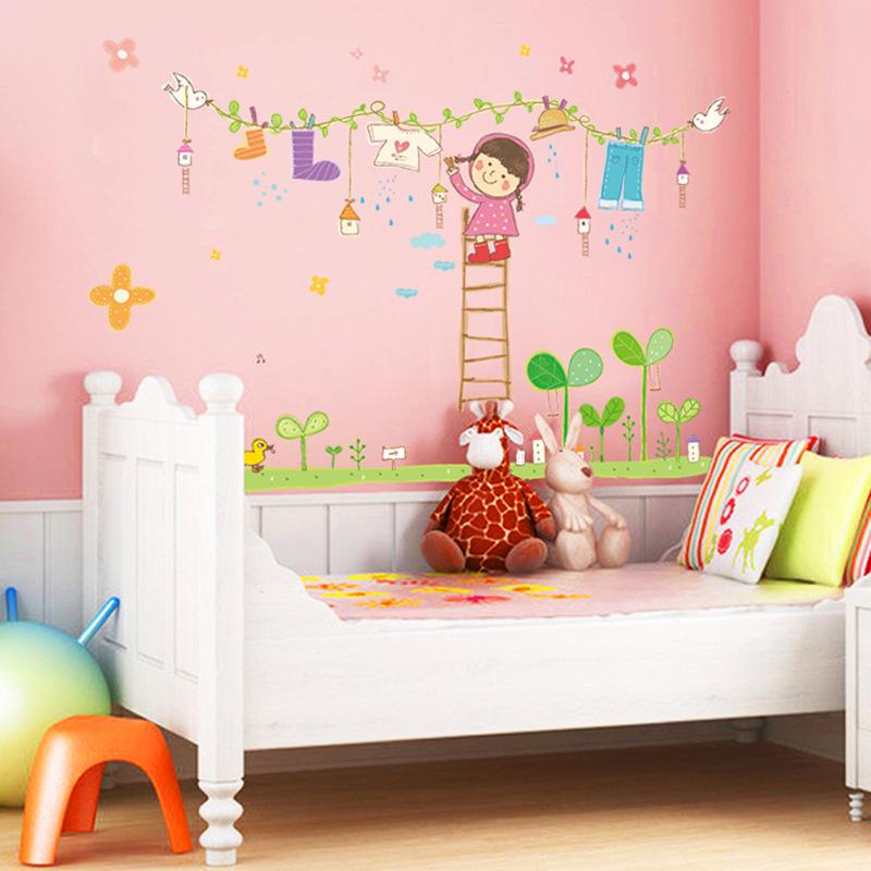 Clothes girl fifth generation removable wall stickers PVC transparent film kindergarten wallpaper