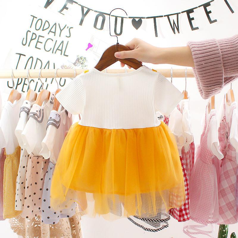 Children Dress Spring Summer O-neck Kids Clothing  Baby Girls Clothing Yarn Short Sleeve Dress Girl