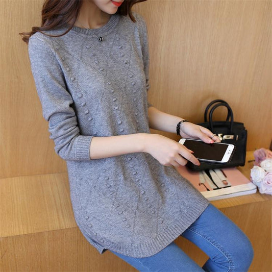 Women's sweater sweater long paragraph round neck bottoming shirt spring and autumn loose