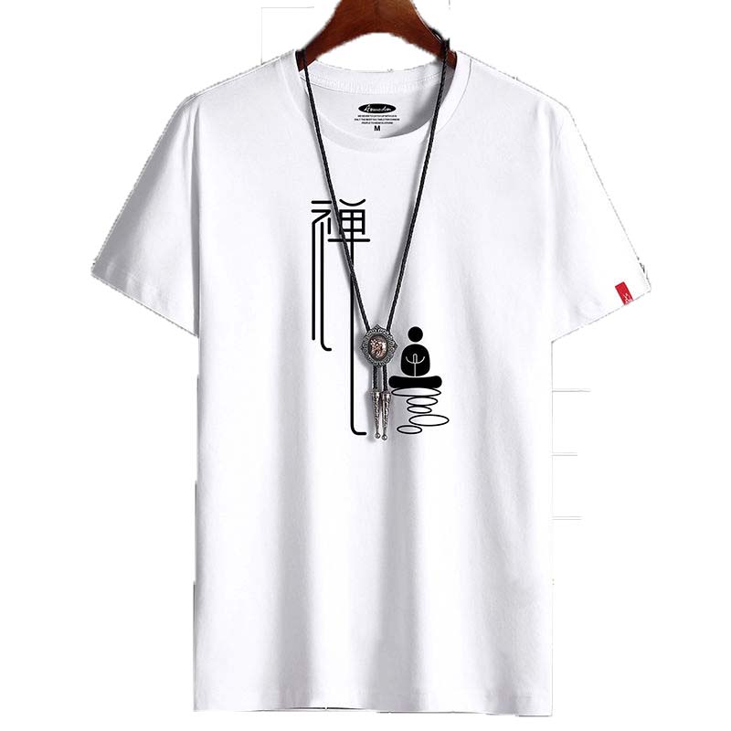 Text Printed Short-sleeved T-shirt Men's Cotton Half-sleeved Plus Fat Plus Size Loose