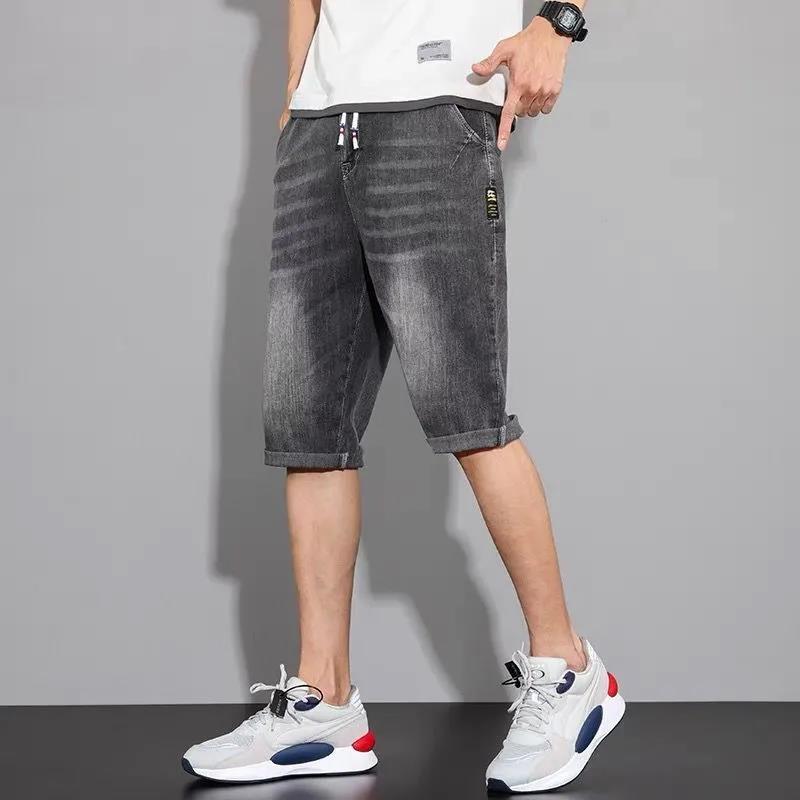 Summer Men's Thin Cropped Denim Shorts Stretch Loose All-match Cropped Pants