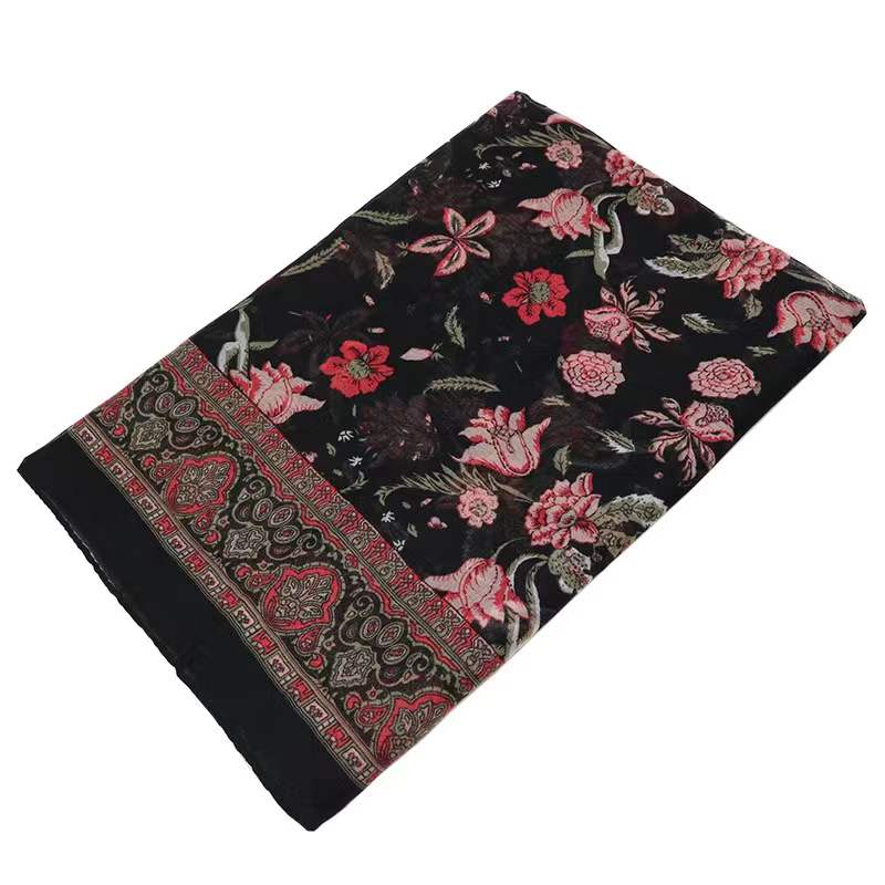 180*90 Huge Size Ethnic Style Warm Scarf for Women Autumn and Winter Print Shawl Scarf Cotton and Linen Sunscreen Silk Scarf Floral Thin Tulle Scarves