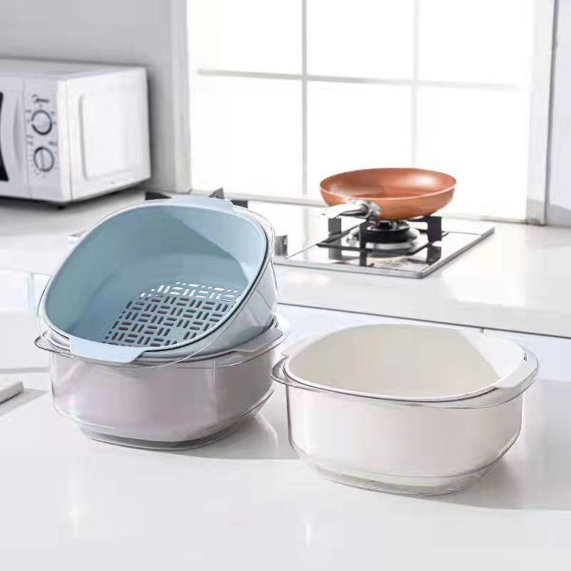 Double Layer Drain Basket Kitchen Multi-function Sink Drain Basket Fruit Blue Basket Fruit Plate Drain Rack Basket Kitchen Organizer