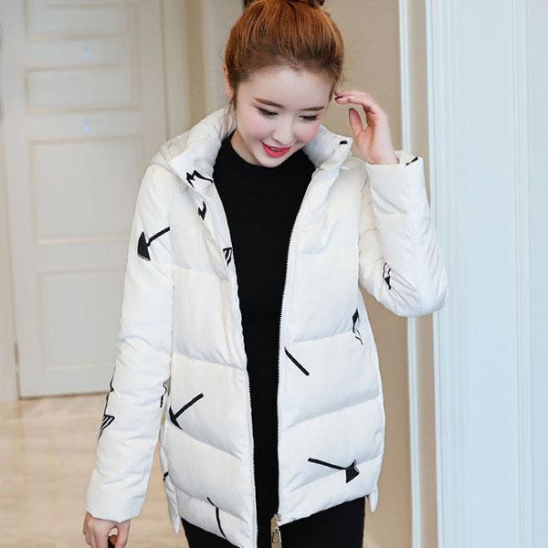 Women Winter Hooded  Jacket Short Cotton Padded Ladies Plus Size  Coat Print Thicken Warm  Parka Stand Collar