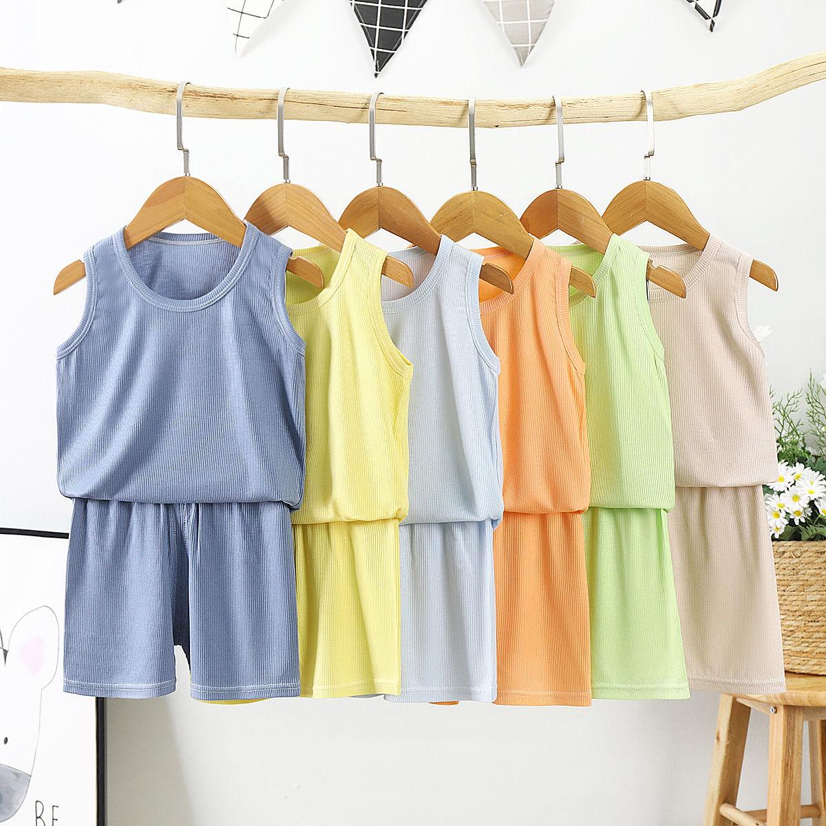 Children's Pajamas Summer Thin Boy's Cotton Sleeveless Vest Shorts Set Baby's Air Conditioning Clothing Girls' Home Clothes