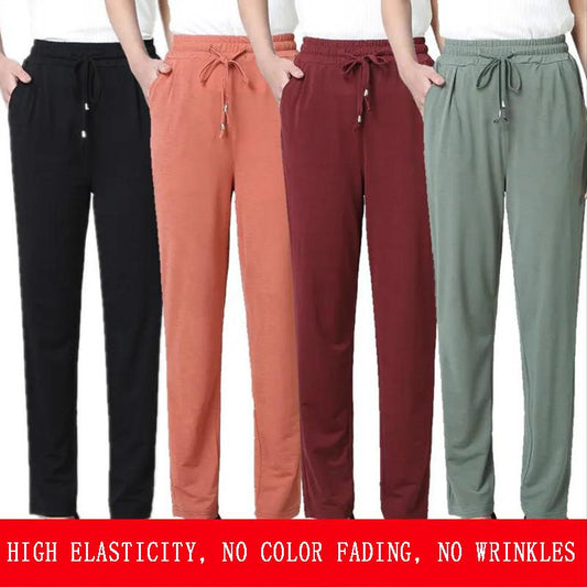 Mom's Casual Pants High Waist Straight Stretch Pants Drape Elastic Waist Pants Loose Summer Thin Middle-aged and Elderly Thin Pants