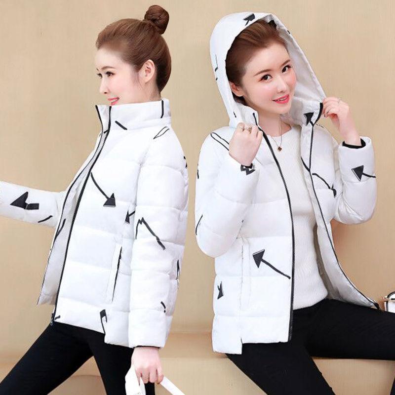 Women's Short Cotton-padded Jacket Thick Cotton-padded Coat Winter Loose Large Size Warm Jacket Printed Hooded Parka Jacket