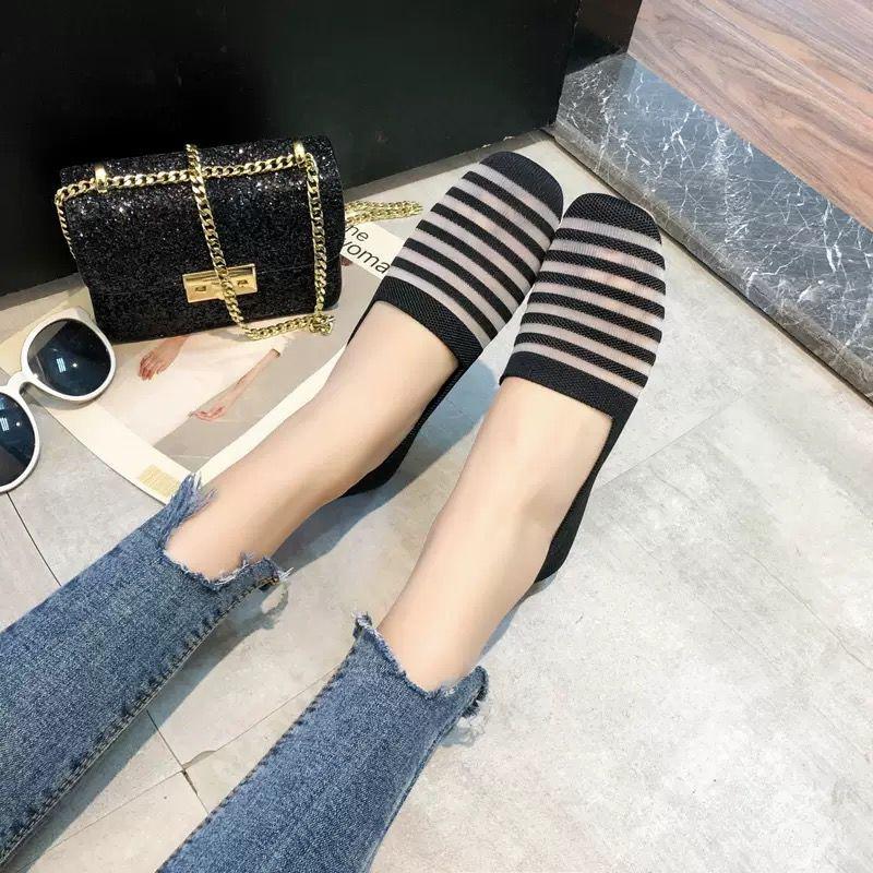 Spring and Summer Breathable Soft-soled Ballet Beanie Shoes All-match Flying Woven Lazy Shoes Striped Women's Shoes