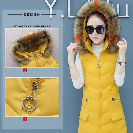 Cold-proof Vest Women's Autumn and Winter Removable Cap Down Cotton Mid-length Thickened Cotton Coat