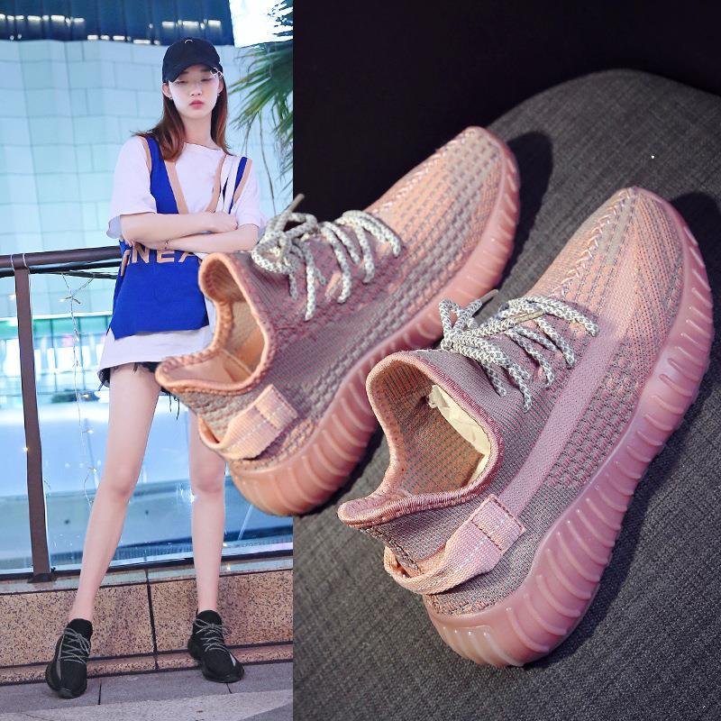 Reflective Knitting Mesh Sneakers Women Dad Shoes Basket Casual Platform Night Running Shoes 2020