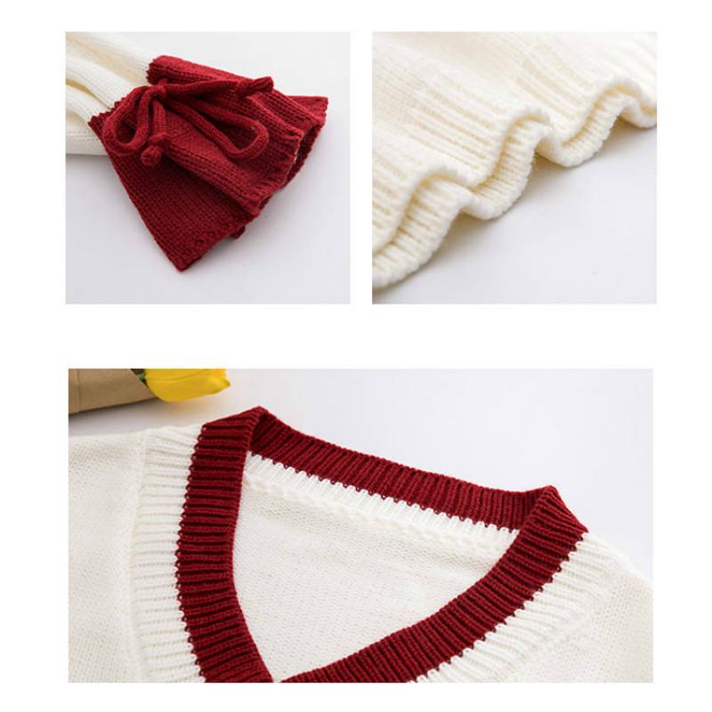 Pofulove Pullover Sweater V-neck Flared Sleeve Loose Autumn Winter Sweet Korean Knitting Sweater