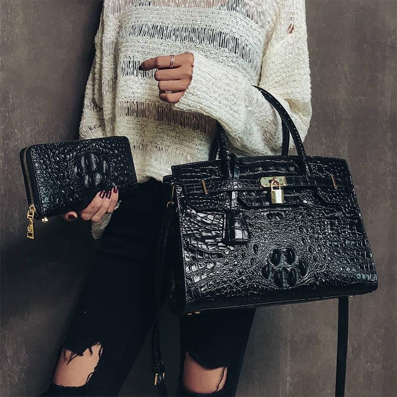 Crocodile Leather Handbag Women Fashion Large Capacity Shoulder Bag Platinum Bag